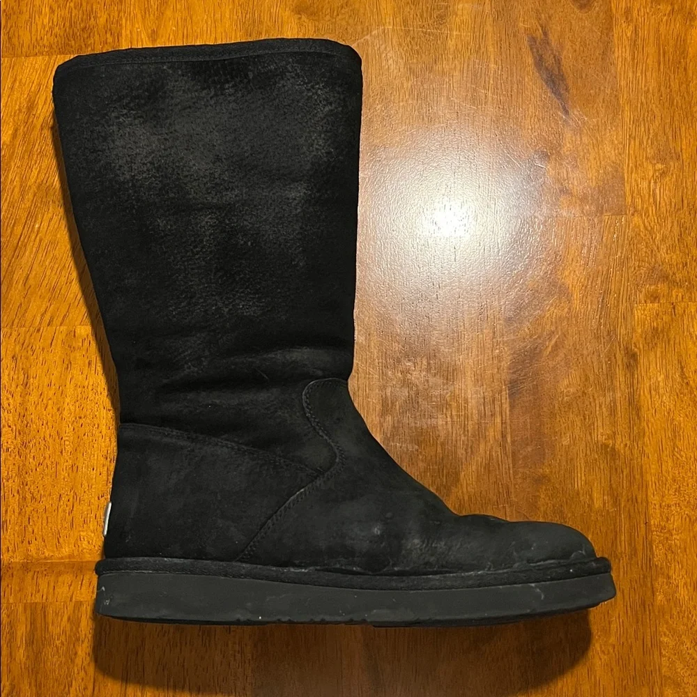 UGG Classic Tall Black Suede Boots with Metal Logo US Women's Size 7 - Picture 10 of 16